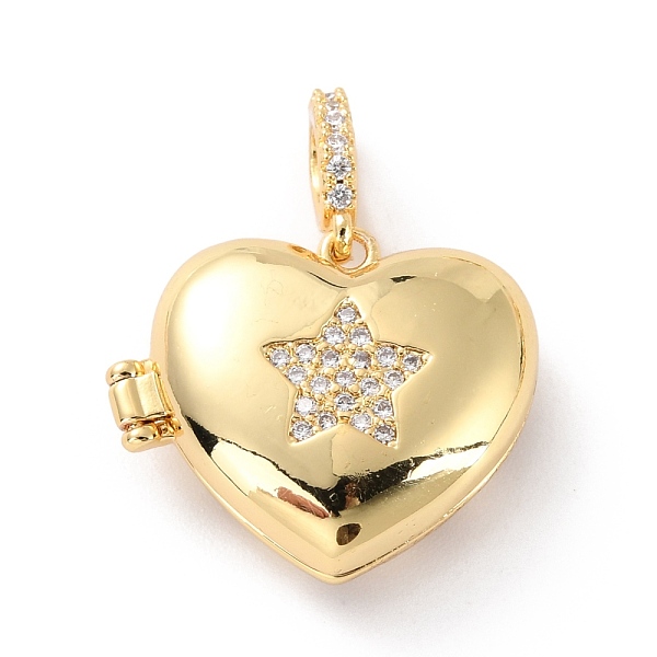 

PandaHall Brass Micro Pave Cubic Zirconia Diffuser Locket Pendants, Long-Lasting Plated, Heart with star, Real 18K Gold Plated..., Clear