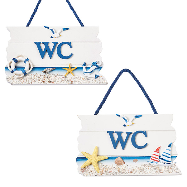 

PandaHall Crafans 2Pcs 2 Style Mediterranean Style MDF Hanging Plate, with Cotton Cord, Word WC for Bathroom Toilet Decoration, Mixed...