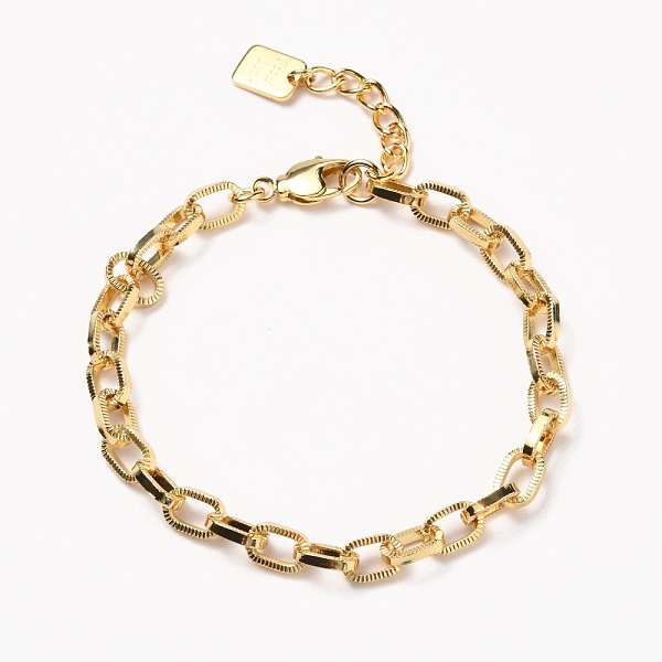 

PandaHall Brass Cable Chain Bracelets, with Lobster Claw Clasps, Long-Lasting Plated, Word Good Luck, Textured, Real 18K Gold Plated, 7-3/8...