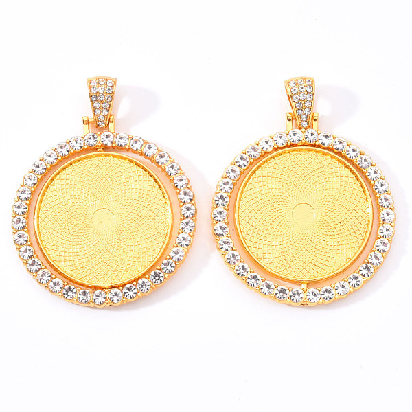 

PandaHall Alloy Pendant Cabochon Settings, with Crystal Rhinestone, Cadmium Free & Lead Free, Double-sided Tray, Flat Round, Golden, Tray..., Clear