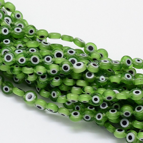 

PandaHall Handmade Evil Eye Lampwork Flat Round Bead Strands, Lime Green, 6x3mm, Hole: 1mm, about 65pcs/strand, 14 inch Lampwork Evil Eye...