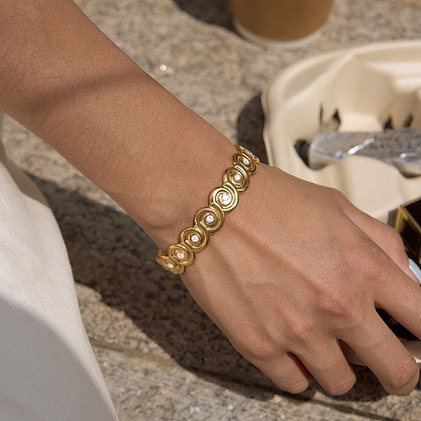 Bracelets manchettes en acier inoxydable 304 et zircon cubique sur le thème de l'océan pour femmes