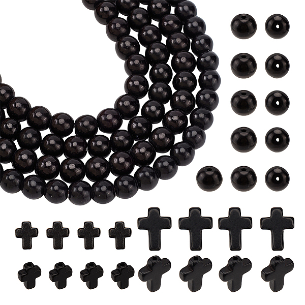 

PandaHall arricraft 230 Pcs Black Turquoise Beads, 2 Styles Cross Stone Beads Crucifix Charm Spacer Beads Round Loose Synthetic Turquoise...