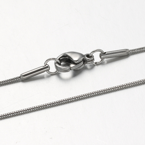 

PandaHall 304 Stainless Steel Snake Chains Necklaces, with Lobster Claw Clasps, Stainless Steel Color, 17.7 inch(45cm) 304 Stainless Steel