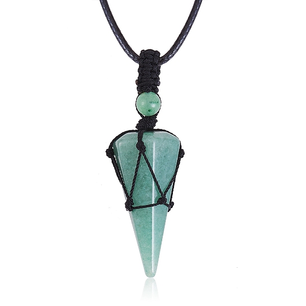 

PandaHall Natural Green Aventurine Cone Braided Pendant Necklace, Gemstone Wrapped Jewelry for Women, 31.18 inch~33 inch(79.2~84cm) Green...