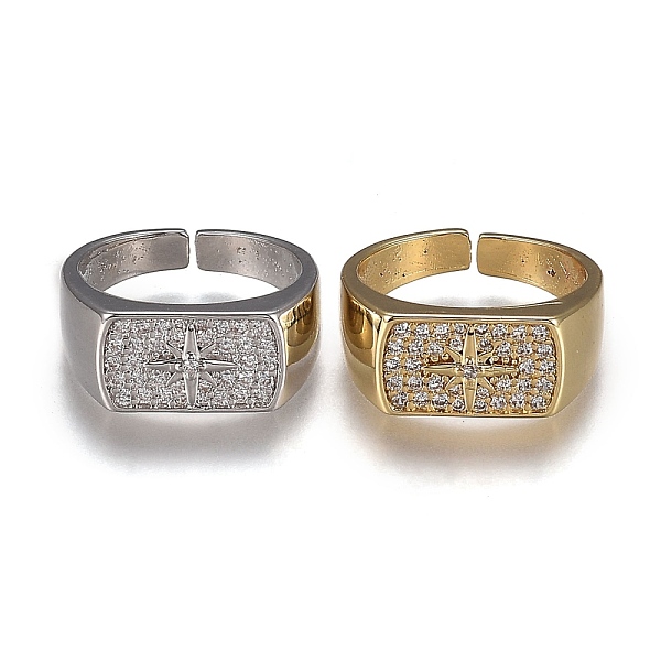 

PandaHall Brass Micro Pave Clear Cubic Zirconia Cuff Rings, Open Rings, Cadmium Free & Lead Free, Rectangle with Star, Mixed Color, US Size...