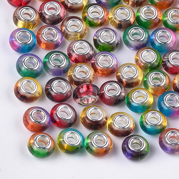 

PandaHall Resin European Beads, Large Hole Beads, with Brass Double Cores, Two Tone, Rondelle, Mixed Color, 14x8.5~9mm, Hole: 5mm Resin..., Multicolor