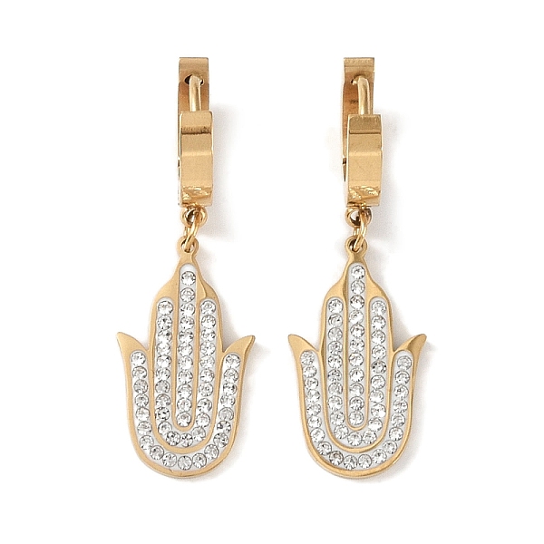 

PandaHall Hamsa Hand 304 Stainless Steel Polymer Clay Rhinestone Dangle Earrings, Hoop Earrings for Women, Real 18K Gold Plated, 36x13mm 304...