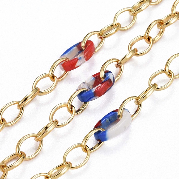 

PandaHall Handmade Brass Cable Chains Chains, with Acrylic Quick Link Connector, Soldered, Real 18K Gold Plated, Blue, Link: 8x6x1mm...