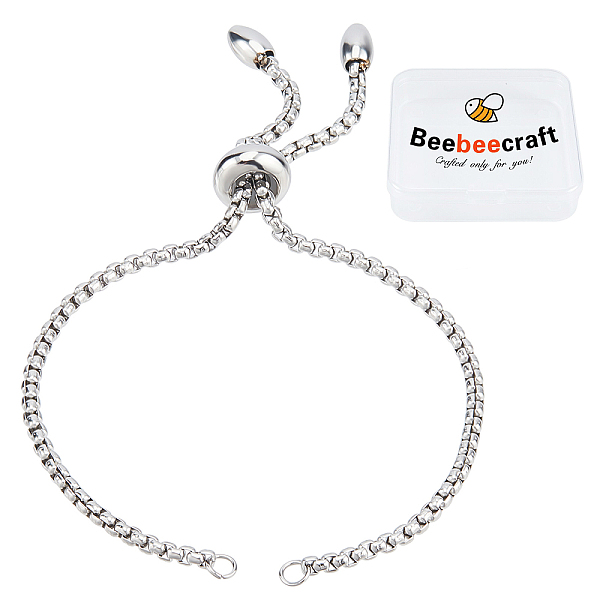 Beebeecraft 1 Box 10 Strand Adjustable Slider Chain Bracelet Stainless Steel 8.6Inch Jewelry Making Chains With Ball Ends For Women Semi...