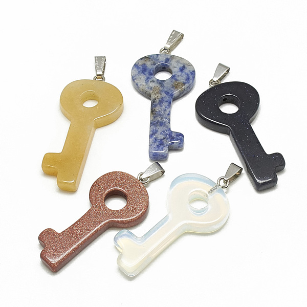 

PandaHall Natural & Synthetic Mixed Stone Big Pendants, with Stainless Steel Snap On Bails, Key, Stainless Steel Color, 53~54x25~26x5~5.5mm...
