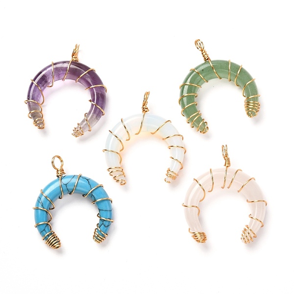 

PandaHall Natural & Synthetic Gemstone Pendants, with Real 18K Gold Plated Eco-Friendly Copper Wire, Moon, 37~39x31~33x9mm, Hole: 5mm Mixed...