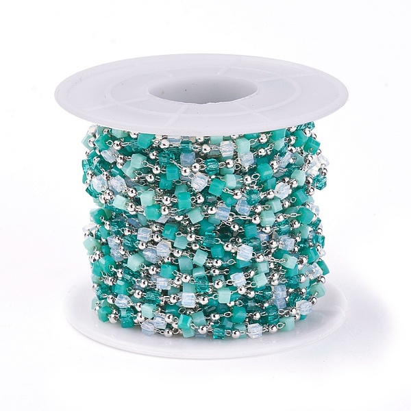 

PandaHall Handmade Glass Beaded Chains, Soldered, with Brass Findings, with Spool, Long-Lasting Plated, Real Platinum Plated, Cube, Dark..., Cyan