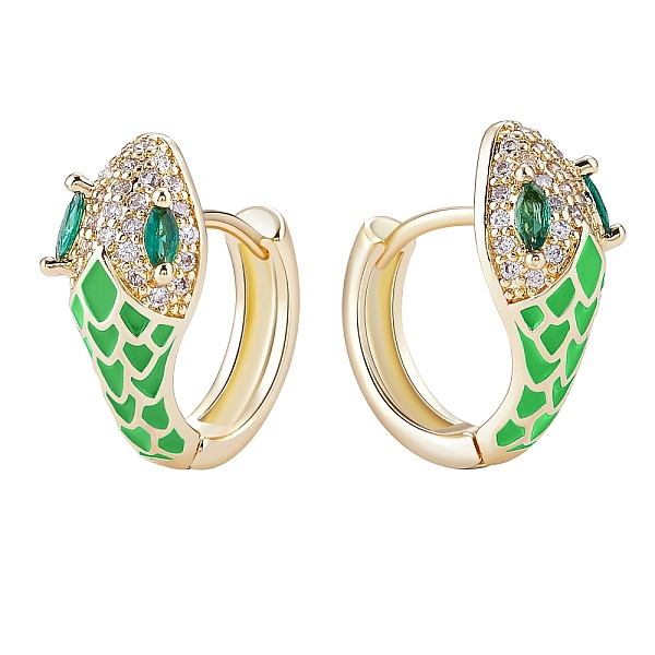 

PandaHall Cubic Zirconia Snake Hoop Earrings with Enamel, Golden Brass Hinged Earrings for Women, Cadmium Free & Lead Free, Lawn Green...