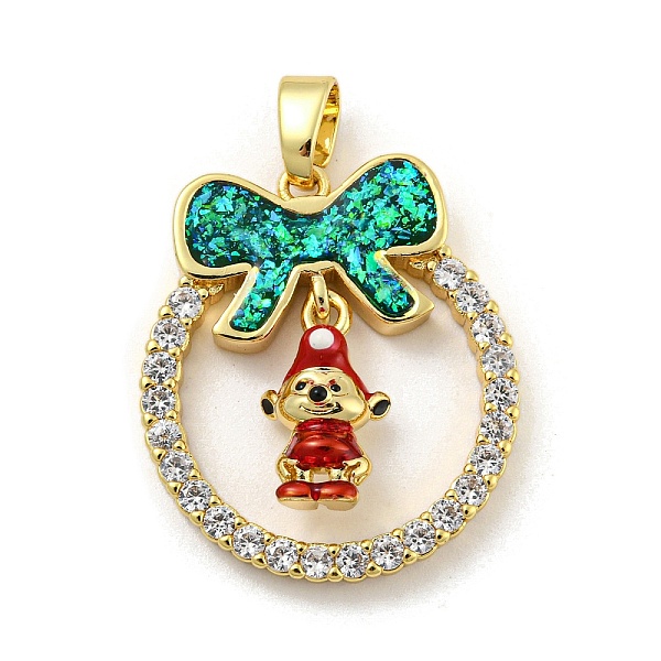 

PandaHall Christmas Brass Micro Pave Cubic Zirconia Pendant, with Enamel and Synthetic Opal, Christmas Wreath, Dark Cyan, 25.5x22.5x5.5mm...