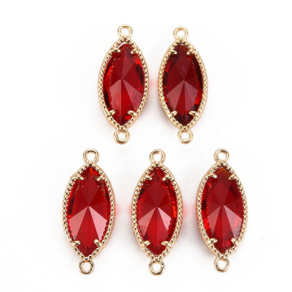 

PandaHall Glass Links Connectors, with Light Gold Tone Brass Findings, Faceted Horse Eye, FireBrick, 21x9x4mm, Hole: 1.2mm Brass+Glass Horse..., Red