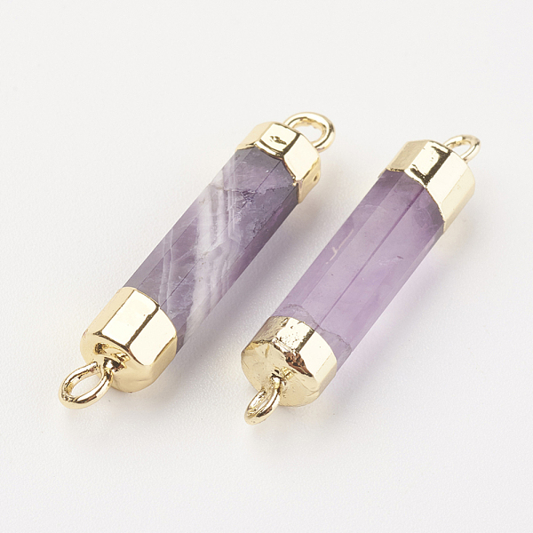 

PandaHall Natural Gemstone Links connectors, with Brass Findings, Column, 25~27x5~6mm, Hole: 2mm Amethyst Column