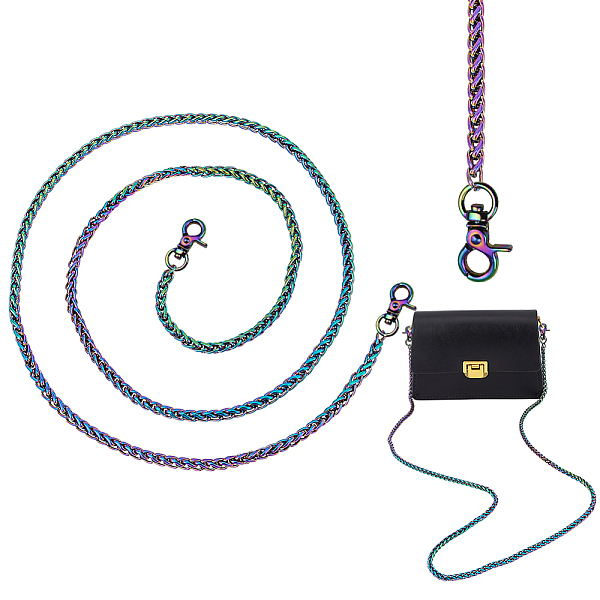

PandaHall WADORN 1Pc Zinc Alloy Wheat Chain Bag Handle, with Swivel Clasp, Rainbow Color, 117.2x0.6cm Alloy