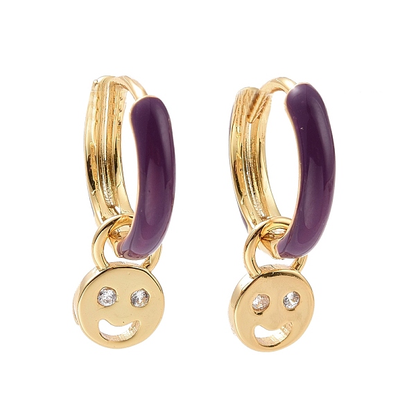 

PandaHall Clear Cubic Zirconia Smiling Face Dangle Hoop Earrings with Enamel, Rack Plating Brass Jewelry for Women, Cadmium Free & Lead Free..., Purple