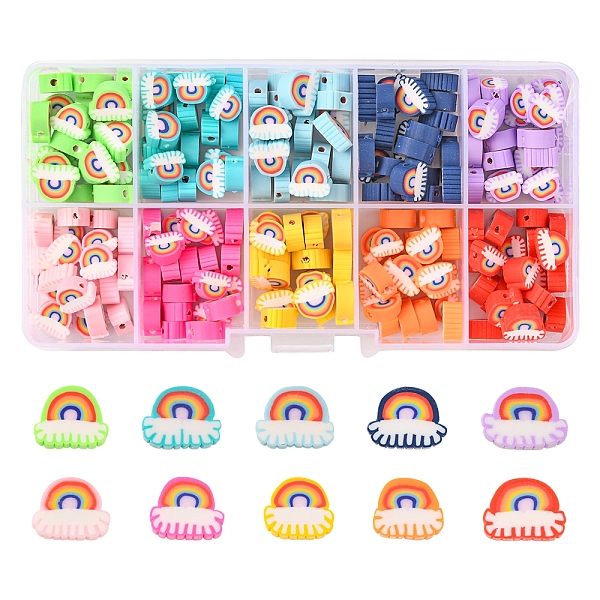 

PandaHall 200Pcs 10 Colors Handmade Polymer Clay Beads, Rainbow, Mixed Color, 6~9x8~11x4mm, Hole: 1.6mm, 20pcs/color Polymer Clay Rainbow..., Multicolor