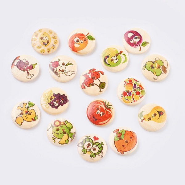 

PandaHall Printed Wooden Buttons, 2-Hole, Dyed, Flat Round, Mixed Pattern, Mixed Color, 20x4.5mm, Hole: 2mm Wood Flat Round Multicolor