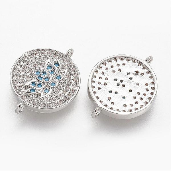 

PandaHall Brass Micro Pave Cubic Zirconia Links, Flat Round with Lotus, Platinum, 15.5x2.4mm, Hole: 1.5mm Brass+Cubic Zirconia Flat Round