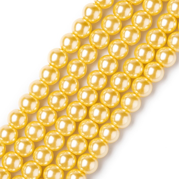 

PandaHall Eco-Friendly Grade A Glass Pearl Beads, Pearlized, Round, Gold, 6mm, Hole: 1.2~1.5mm, about 68pcs/Strand, 16''(40.64cm) Glass...