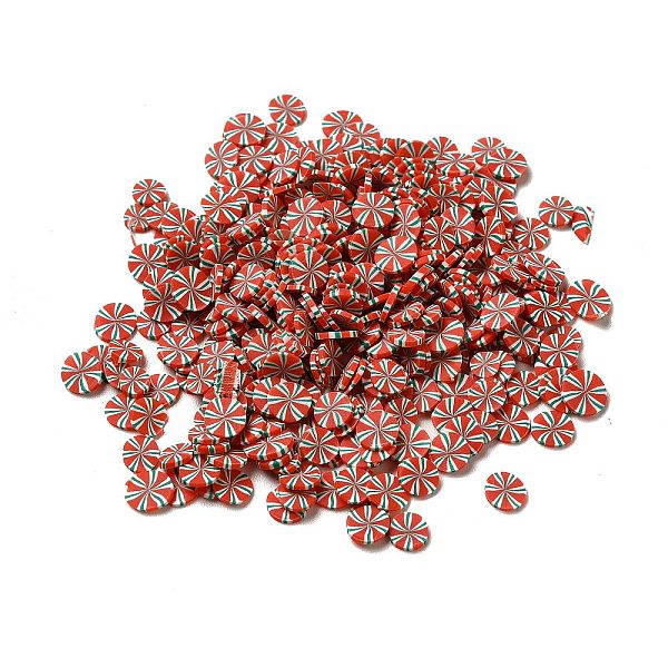 

PandaHall Christmas Theme Handmade Polymer Clay Beads, No Hole, Candy Pattern, 3.5~5.5x0.5mm, about 72000pcs/1000g Polymer Clay Candy Pink