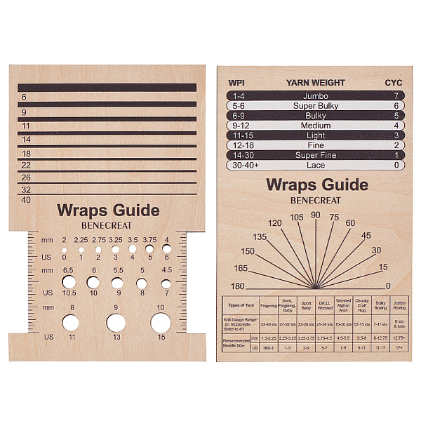 PandaHall BENECREAT 1 Set Rectangle Wooden Wooden Knitting Needle Gauge & Yarn Wrap Guide Board, Wheat, 150x100x5mm, 2pcs/set Wood Rectangle...