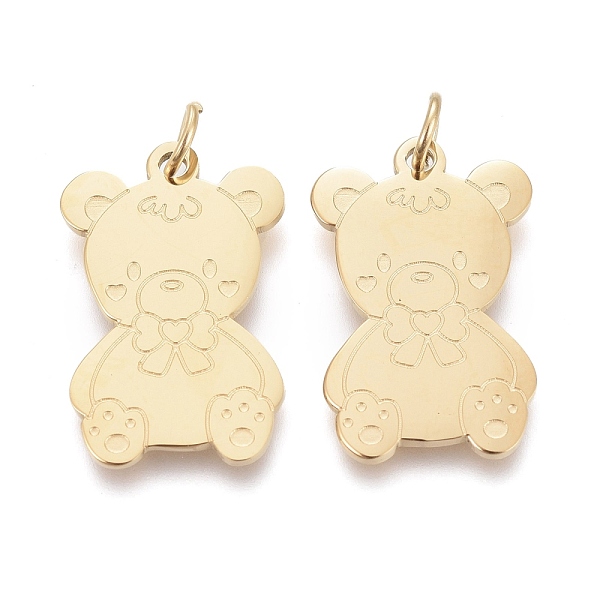 

PandaHall Ion Plating(IP) 304 Stainless Steel Pendants, with Jump Ring, Laser Cut, Bear, Golden, 16x10.5x0.8mm, Jump Ring: 4x0.6mm, 2.8mm...