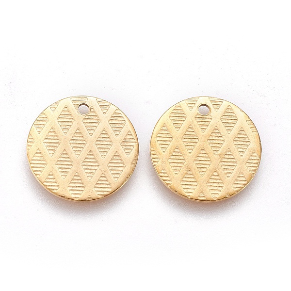 

PandaHall Ion Plating(IP) 304 Stainless Steel Charms, Textured, Flat Round with Grid Pattern, Golden, 15x1mm, Hole: 1.2mm 304 Stainless...