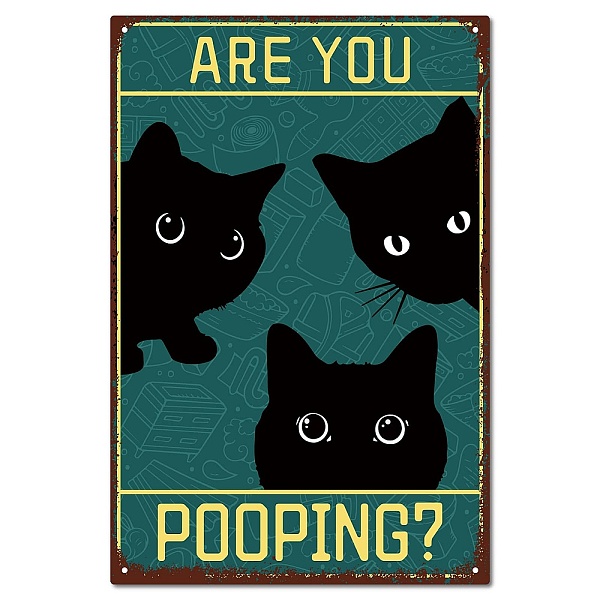 PandaHall CREATCABIN Black Cat Sign Bathroom Decor Vintage Metal Tin Sign Are You Pooping Retro Poster Painting Plaque Iron Sign Wall Art...