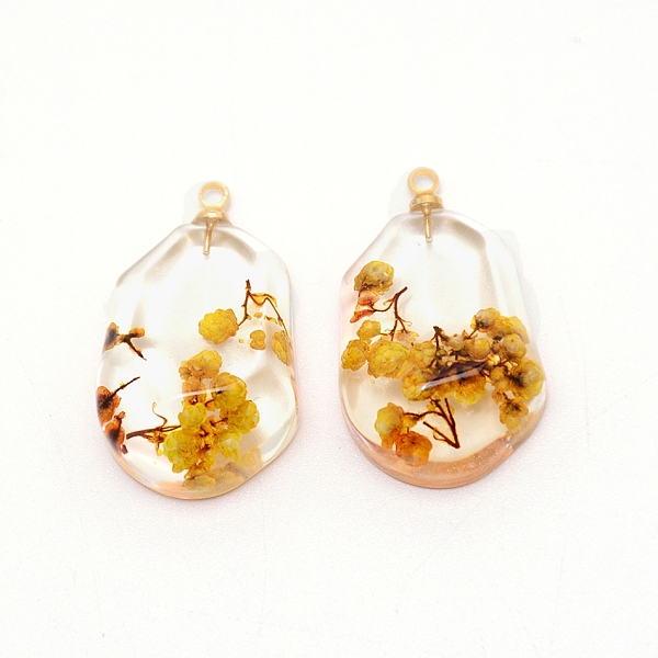 

PandaHall Resin with Iron Ring, for Dried flower Pendants Accessories, Yellow, 27x16.5x9mm, Hole: 1.8mm Resin Oval Yellow