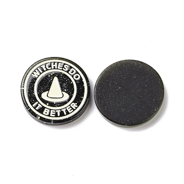 

PandaHall Halloween Resin Cabochons, with Glitter Powder, Flat Round with Witch Hat Pattern, Black, 29.5x5mm Resin Hat Black