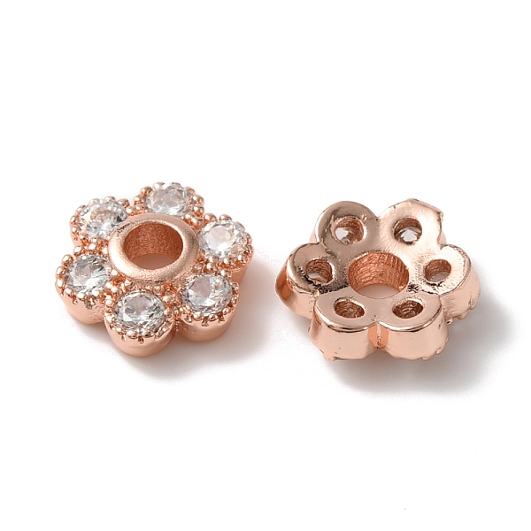 

PandaHall Rack Plating Brass Cubic Zirconia Bead Cap, Cadmium Free & Lead Free, Long-Lasting Plated, Flower, 6-Petal, Rose Gold, 8x7x2.5mm...