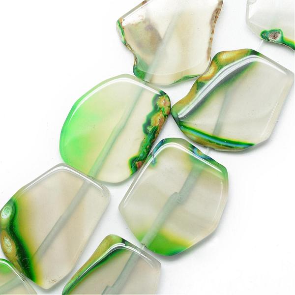 

PandaHall Natural Agate Beads Strands, Flat Slab Beads, Dyed, Nuggets, Light Green, 38~41x28~33x6~8mm, Hole: 2.5mm, about 10pcs/strand, 16.3...