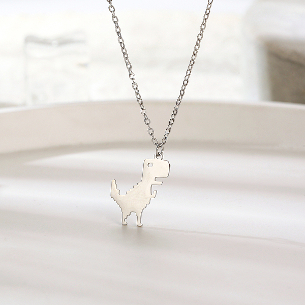 

PandaHall Cute Stainless Steel Pixel Dinosaur Pendant for Women's Daily Wear Stainless Steel