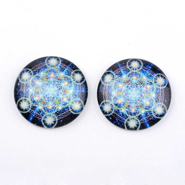 

PandaHall Glass Cabochons, Half Round/Dome, Kaleidoscope Pattern, Sky Blue, 12x4mm Glass Half Round Blue