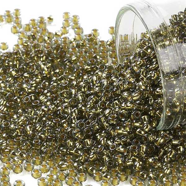 

PandaHall TOHO Round Seed Beads, Japanese Seed Beads, (758) Gold Lined Black Diamond, 11/0, 2.2mm, Hole: 0.8mm, about 5555pcs/50g Glass Gray