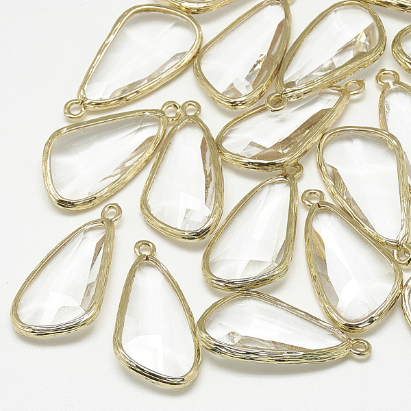 

PandaHall Glass Pendants, with Golden Tone Brass Findings, Faceted, Triangle, Clear, 29x14.5x5.5mm, Hole: 1.5mm Brass+Glass Triangle Clear