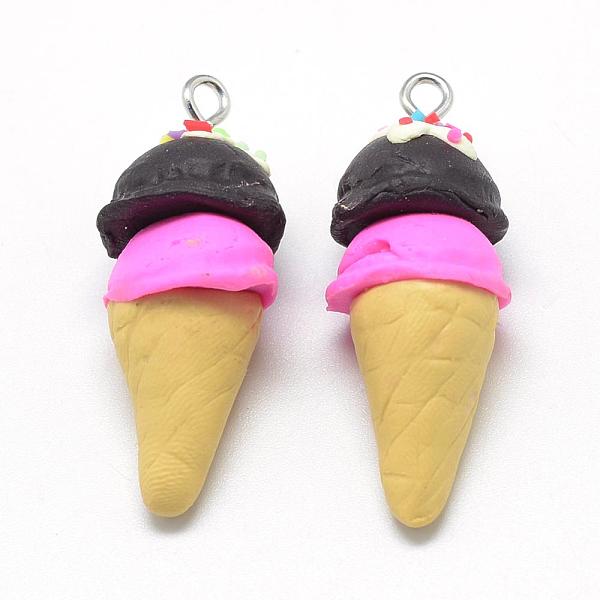 

PandaHall Handmade Polymer Clay Pendants, Ice Cream, Black, 37~40x14~16mm, Hole: 2mm Polymer Clay Food Black
