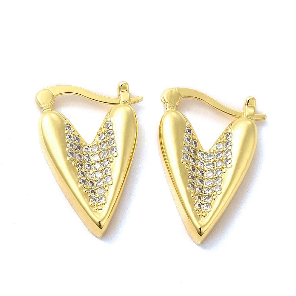 

PandaHall Clear Cubic Zirconia Heart Hoop Earrings, Brass Jewelry for Women, Golden, 23.5x16x4mm, Pin: 1.5x0.6mm Cubic Zirconia Heart
