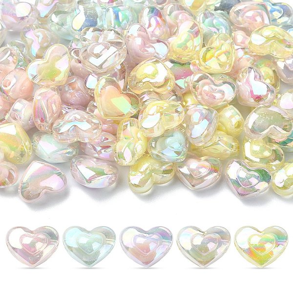 

PandaHall 100Pcs 5 Colors Transparent Acrylic Beads, Bead in Bead, AB Color, Heart, Mixed Color, 13x17x9.5mm, Hole: 2.5mm, 20pcs/color..., Multicolor