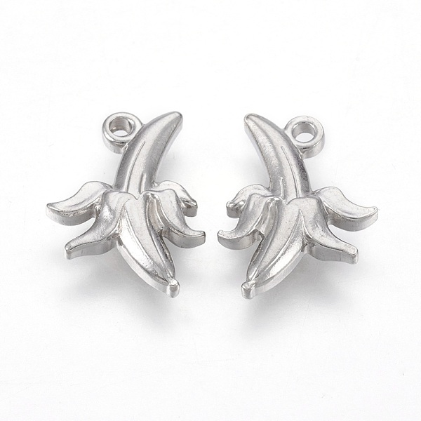 

PandaHall 201 Stainless Steel Pendants, Banana, Stainless Steel Color, 16.5x12x3mm, Hole: 1.4mm 201 Stainless Steel Fruit