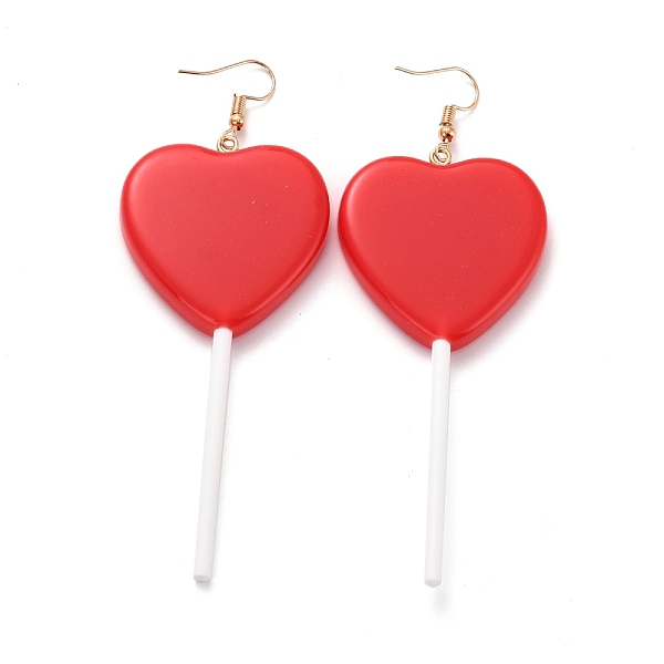

PandaHall Heart-shape Lollipop Dangle Earrings for Women, Candy Color Simulation Food Drop Earrings, Golden, Red, 97~99mm, Pin: 0.5mm Resin...