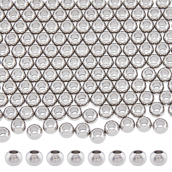 

PandaHall DICOSMETIC 200Pcs Round Spacer Beads 6mm Ball Beads Stainless Steel Rondelle Beads Smooth Seamless Beads Large Hole European Beads...