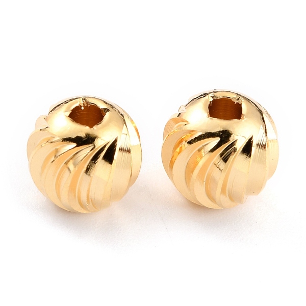 

PandaHall Brass Beads, Long-Lasting Plated, Corrugated Round, Real 24K Gold Plated, 8x7mm, Hole: 2mm Brass Round