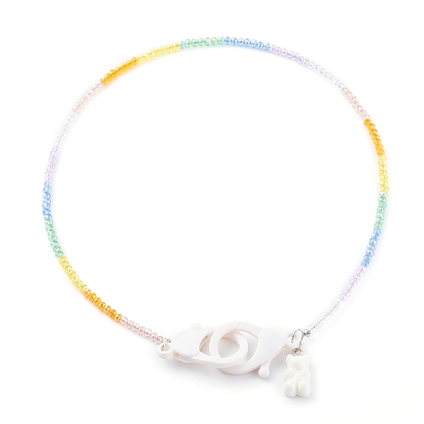 

PandaHall Rainbow Personalized Electroplate Glass Beaded Necklaces, Eyeglass Chains, Handbag Chains, with Resin Bear Pendants and Plastic..., White