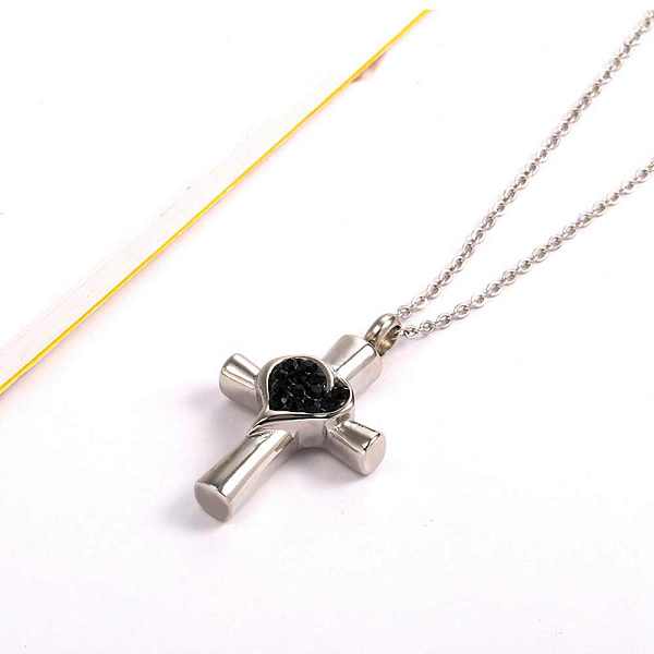 

PandaHall Cubic Zirconia Cross with Heart Urn Ashes Pendant Necklace, 316L Stainless Steel Memorial Jewelry for Women, Stainless Steel Color..., Black