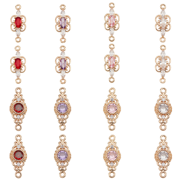 

PandaHall AHANDMAKER 16 Pcs Cubic Zirconia Link Connectors, 8 Styles Brass Micro Pave CZ Stone Connector Charms Eternity Space Pendant for..., Multicolor